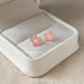 Korean Japanese Style Alloy Pink Enamel Hollow Flower Mini Stud Earrings