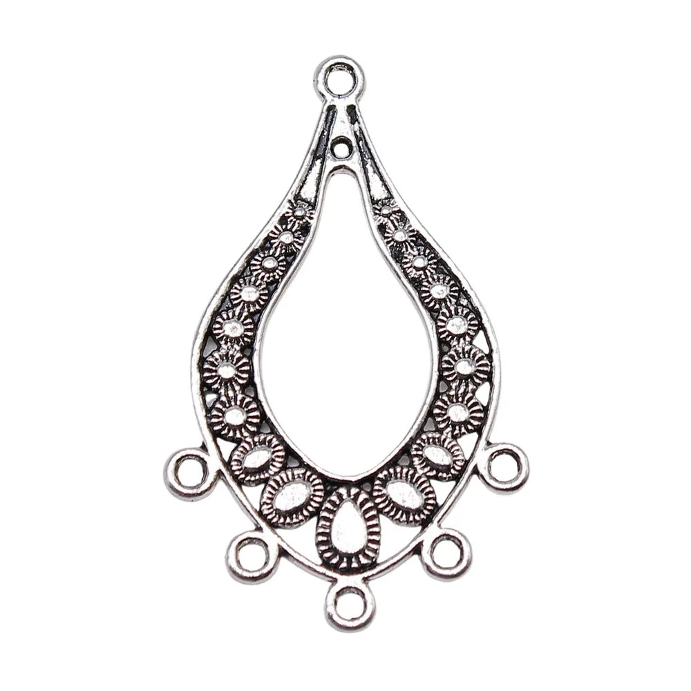 47x29mm 3.5g Zinc Alloy Five Hole Teardrop Hollow Earring Connector Charms for DIY Earrings