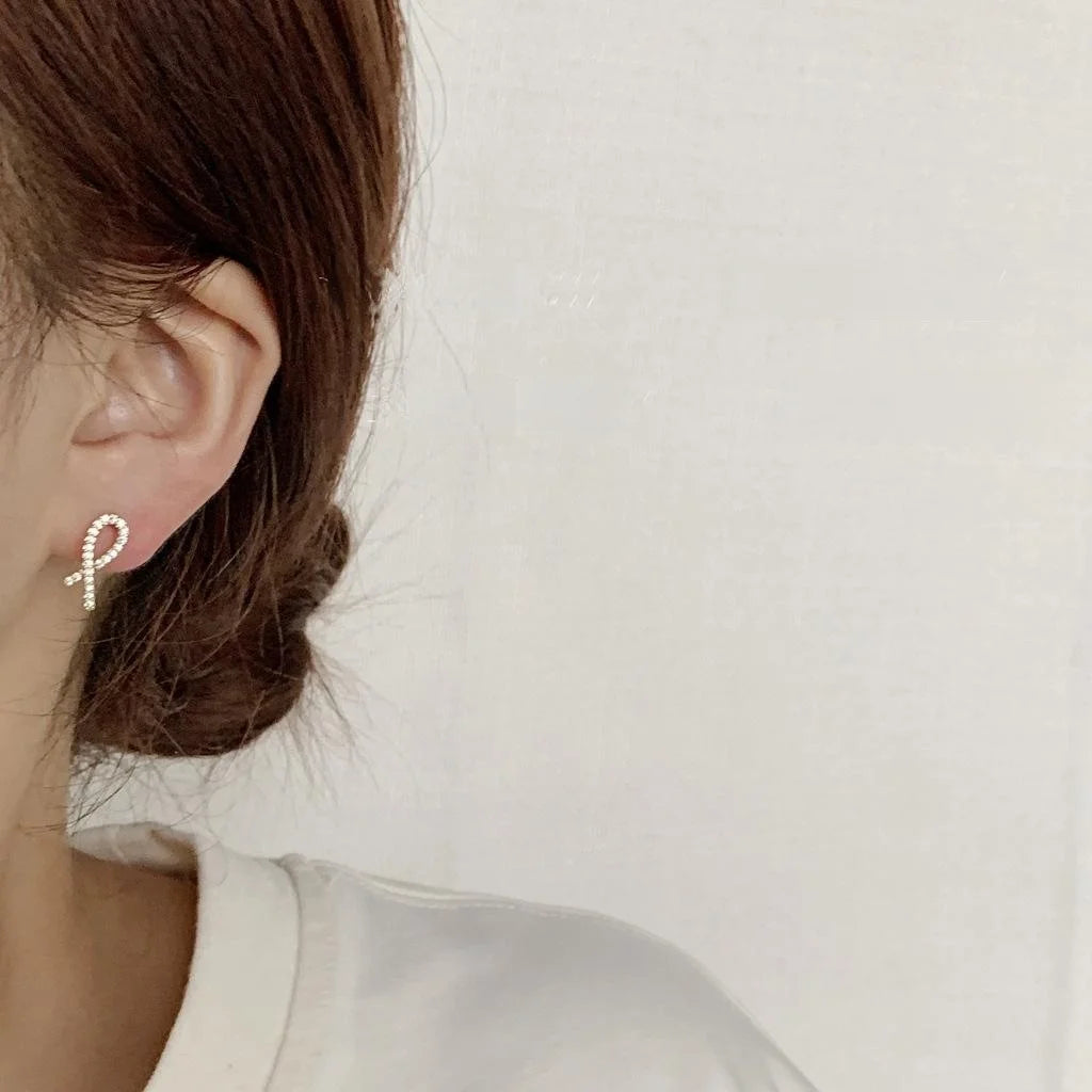 Minimalist Copper Zircon Micro Pave Bow Knot Geometric Stud Earrings For Women