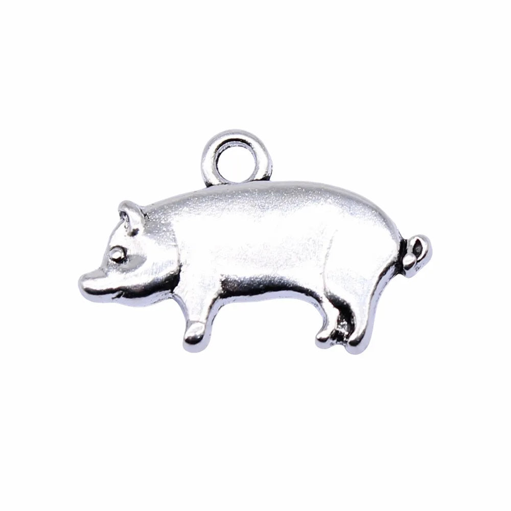 19x12mm 1.5g Antique Silver Zinc Alloy Pig Charm Pendant for DIY Necklace Bracelet Making