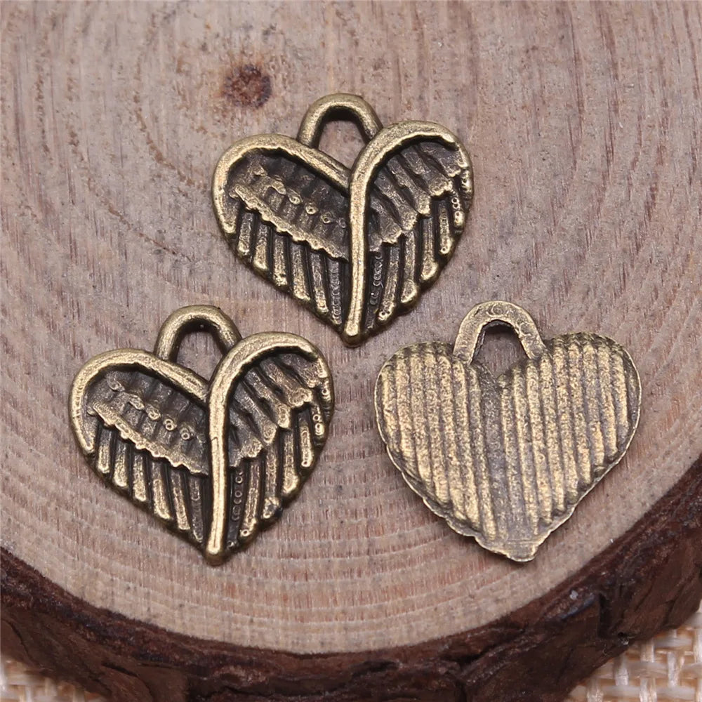 13x13mm 0.6g Multicolor Zinc Alloy Winged Heart Wing Charm Pendant for Necklace Bracelet Making