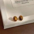 Vintage Artsy 14K Gold Plated Copper Tiger Eye Oval Mini Stud Earrings