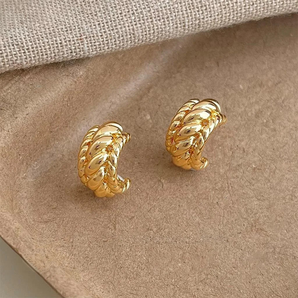 14K Gold Plated Copper Twisted C Shape Geometric Hoop Earrings