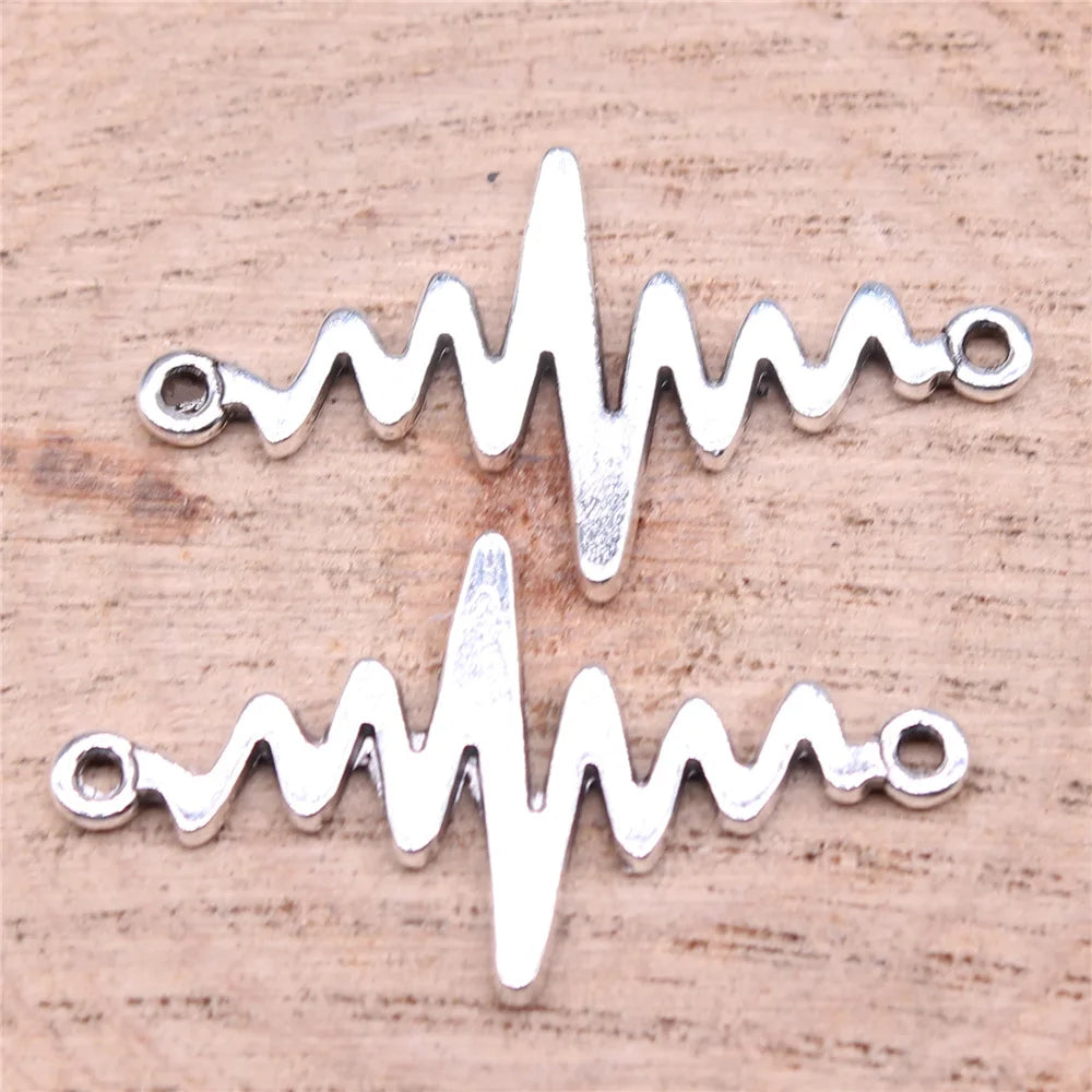 34x18mm 1.56g Antique Silver Zinc Alloy ECG Heartbeat Connector Charm Pendant for DIY Jewelry Making