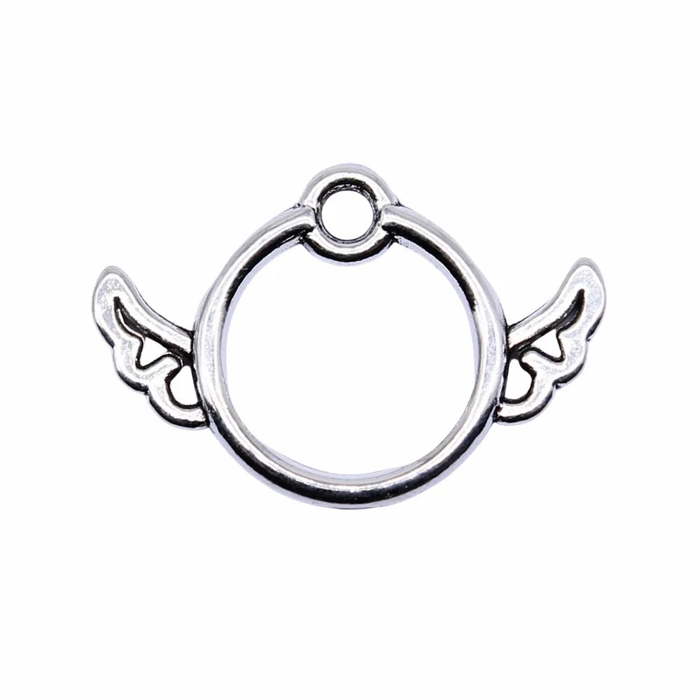 13x19mm 0.55g Antique Silver Zinc Alloy Round Wings Angel Charm Pendant for DIY Jewelry Making
