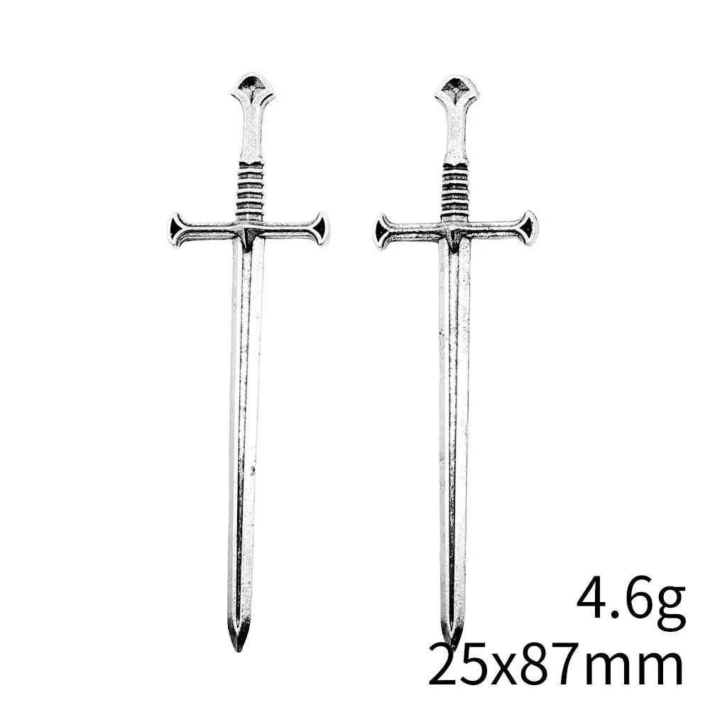 25x87mm 4.6g Antique Silver Zinc Alloy Sword Charm Pendant for Anime Cosplay Necklace Bracelet Making