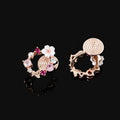 Elegant Floral Wreath Rhinestone Crystal Bow Stud & Clip On No Piercing Korean Style Earrings