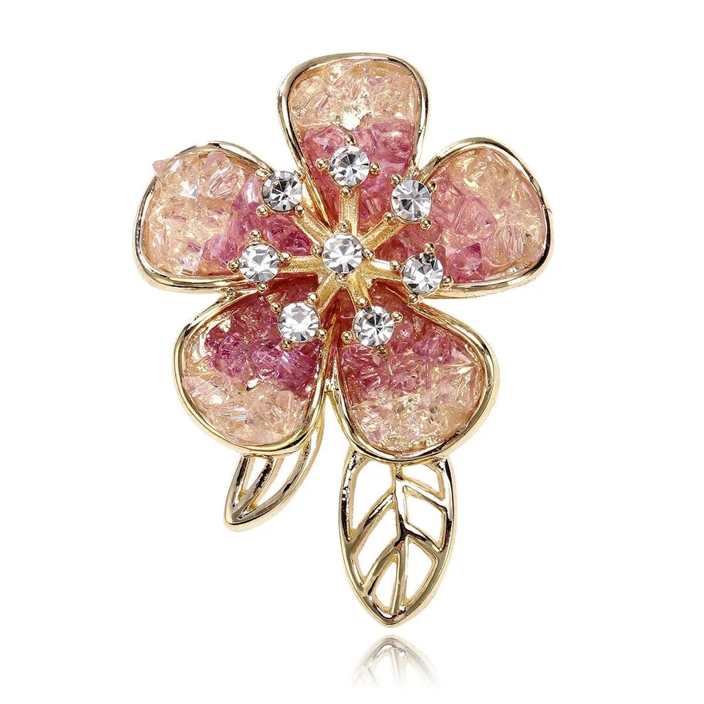 Elegant Blue Gradient Crystal Flower Brooch With Rhinestones, Gold Alloy Lapel Pin Corsage Suit Accessory