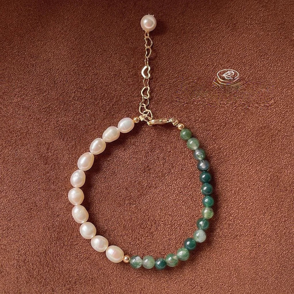 Handmade Freshwater Pearl Bracelet French Vintage Geometric Round Material Jewelry