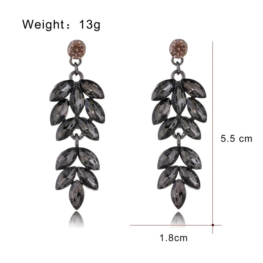 Elegant Long Drop Earrings With Champagne Crystal Leaf Rhinestones For Women Wedding Party Banquet Gift