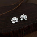 Silver Plated Copper Lotus Flower Stud Earrings Sweet Minimalist Commuter Jewelry