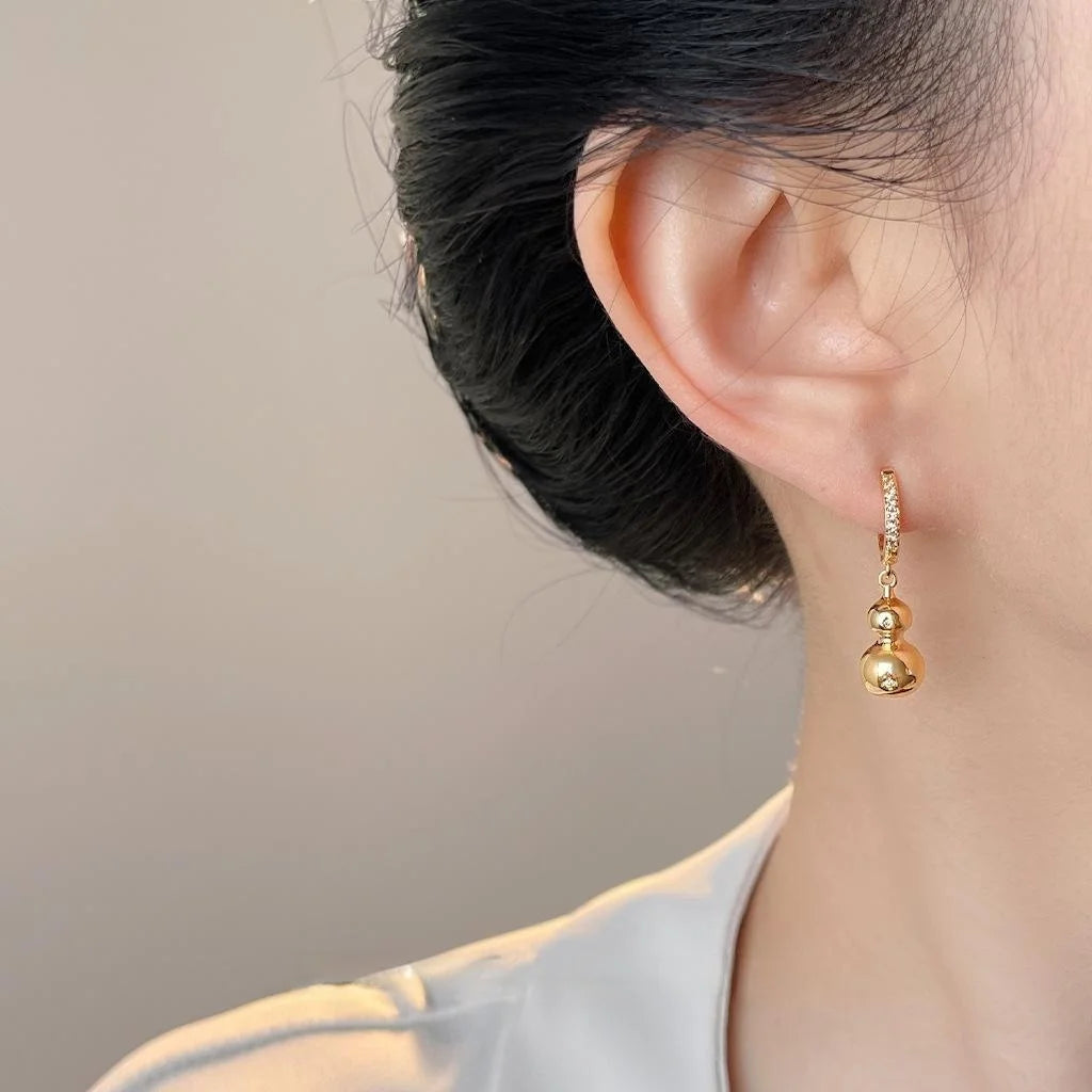 Old Money Style 14K Plated Copper Micro Pave Zircon Gourd Drop Earrings