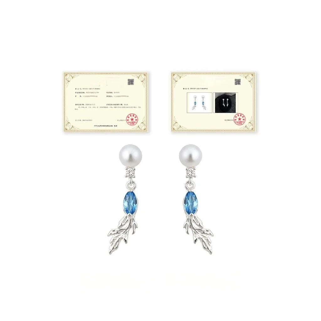 Copper Zircon Pearl Goldfish Drop Earrings Minimalist Elegant Jewelry