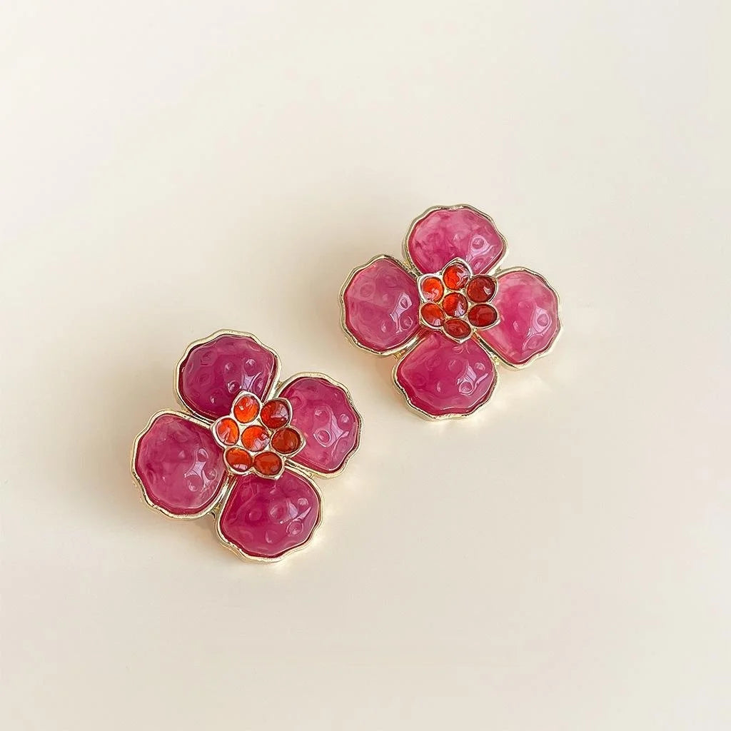 Sweet Floral Resin Geometric Drop Earrings For Women Designer Flower Jewelry