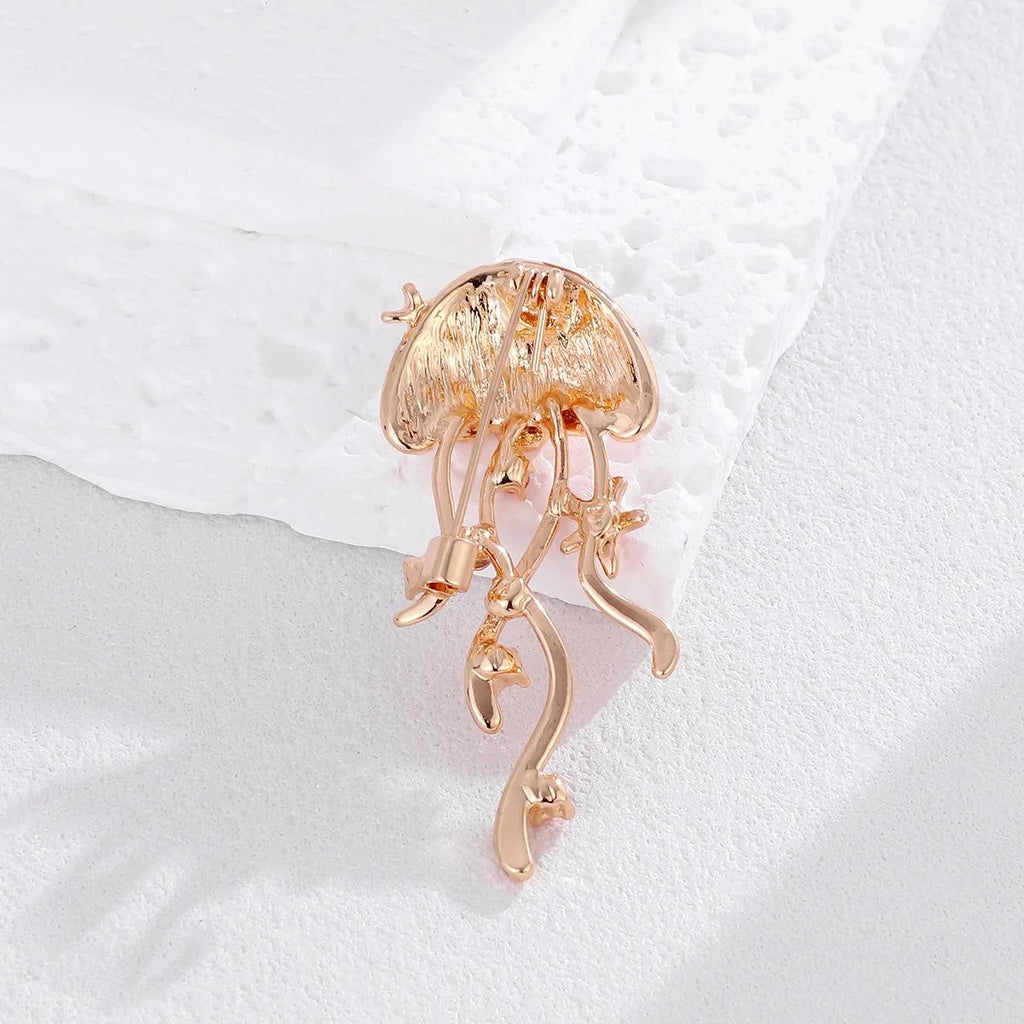 Luxury Jellyfish Starfish Rhinestone Enamel Brooch, Gold Tone Women's Lapel Pin Corsage Suit Accessory Gift