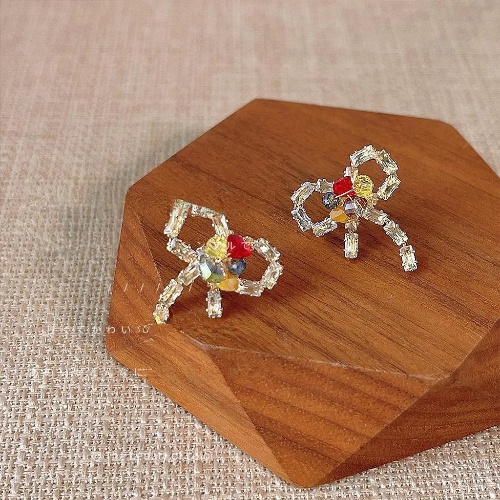 Micro Pave Zircon Bow Stud Earrings 14K Gold Plated Copper Handmade Designer Jewelry