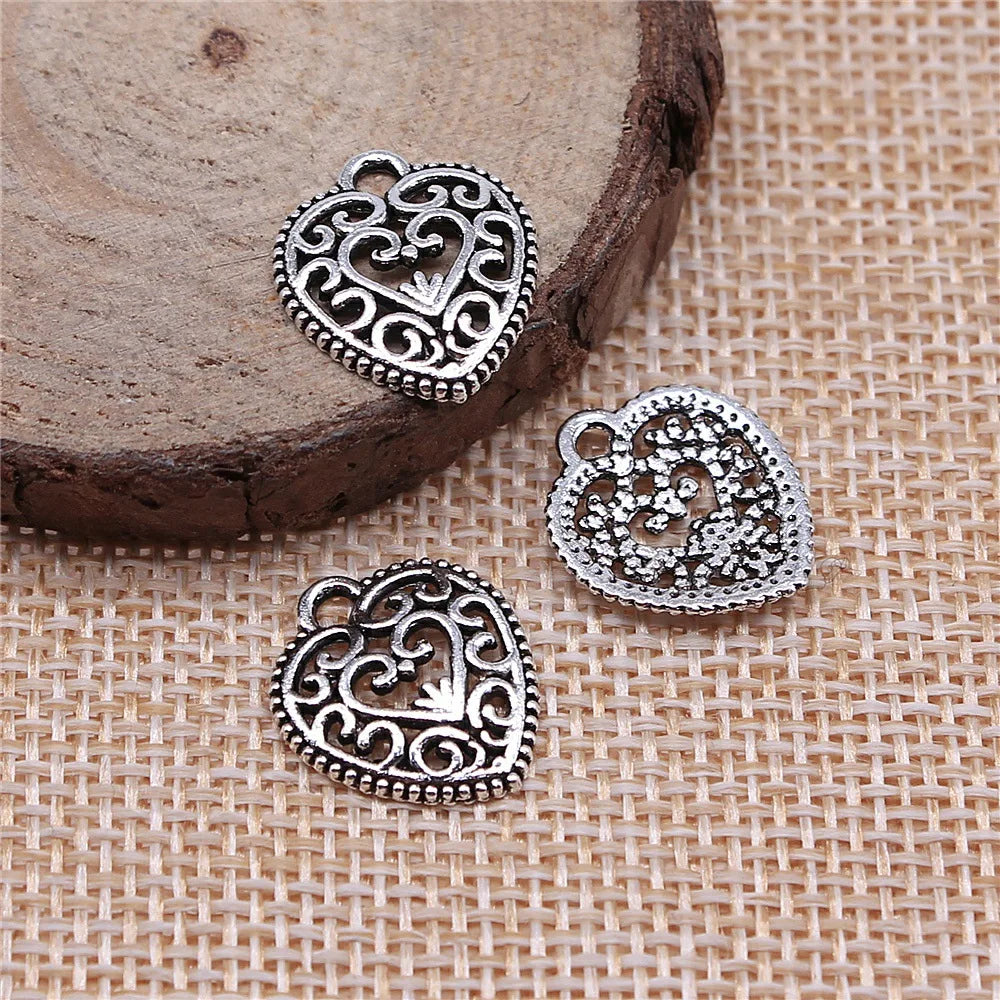 16x15mm 0.9g Multicolor Zinc Alloy Carved Heart Charm Pendant for DIY Necklace Bracelet Making