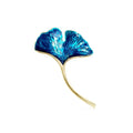 Elegant Blue Enamel Ginkgo Leaf Brooch For Women, Gold Tone Alloy Lapel Pin Corsage Suit Accessory Gift