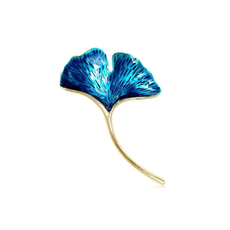 Elegant Blue Enamel Ginkgo Leaf Brooch For Women, Gold Tone Alloy Lapel Pin Corsage Suit Accessory Gift