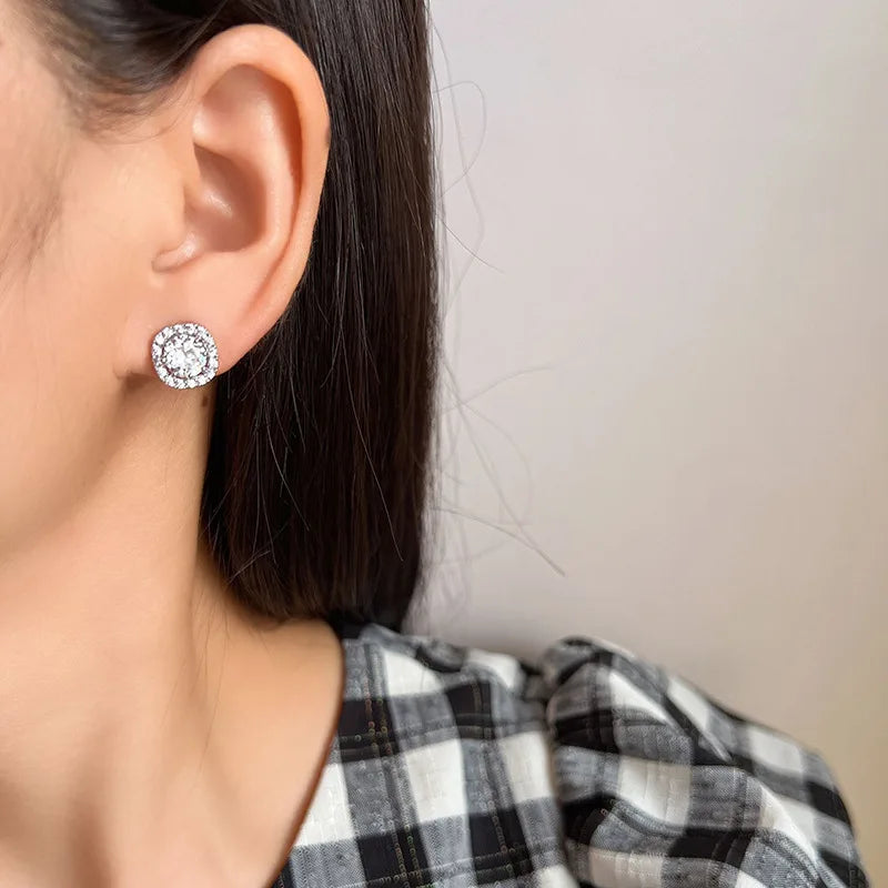 Elegant Square Halo Zircon Stud & Clip On No Piercing For Women Luxury Sparkling Alloy Earrings