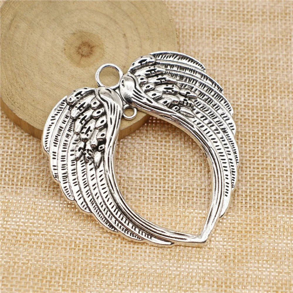 69x65mm 16g Zinc Alloy Heart Double Wings Charm Pendant for DIY Necklace Bracelet Jewelry Making