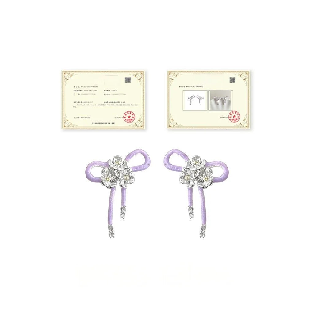 Eco-Friendly Copper Enamel Glazed Light Purple Bow Drop Earrings Sweet Fashion Jewelry