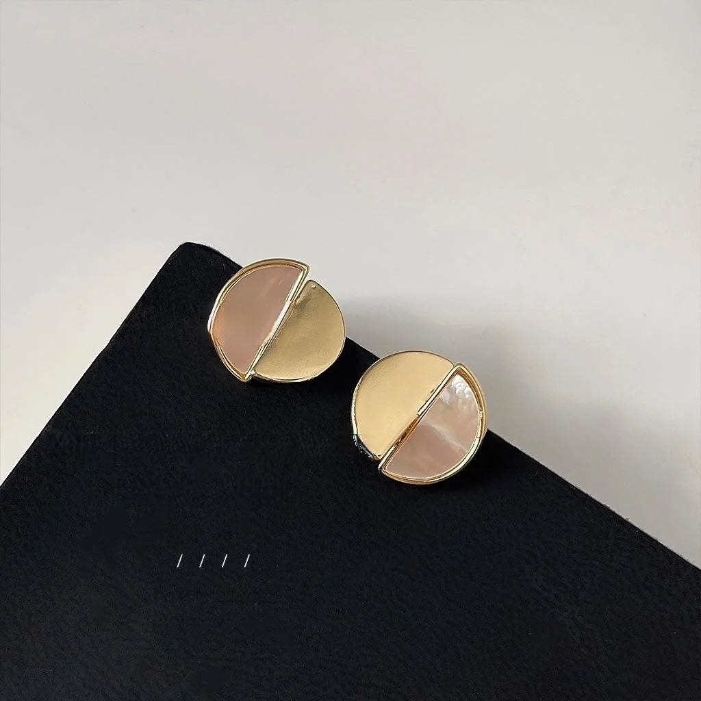 14K Plated Shell Round Stud Earrings Irregular Geometric Copper Jewelry