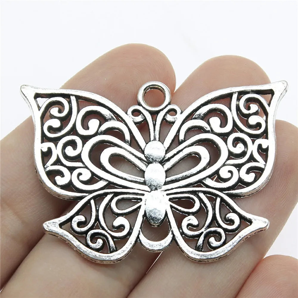 35x50mm 9.6g Antique Silver Zinc Alloy Butterfly Charm Pendant for DIY Necklace Bracelet Making