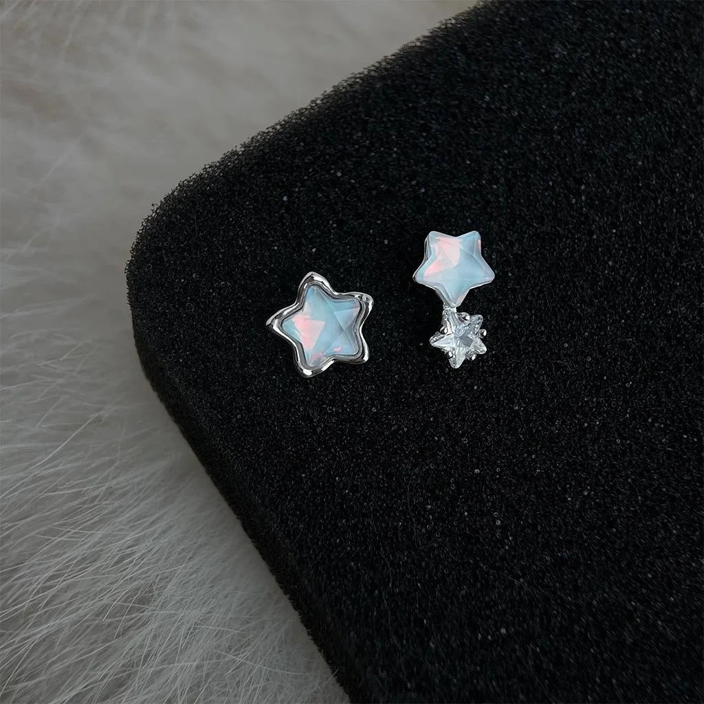 Fresh Dainty Star Stud Earrings Copper Glass Crystal Micro Pave Zircon Cute Minimalist Jewelry