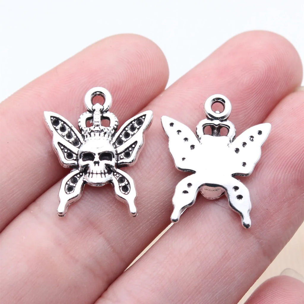 21x17mm 1.8g Antique Silver Zinc Alloy Skull Butterfly Charm Pendant for DIY Necklace Making