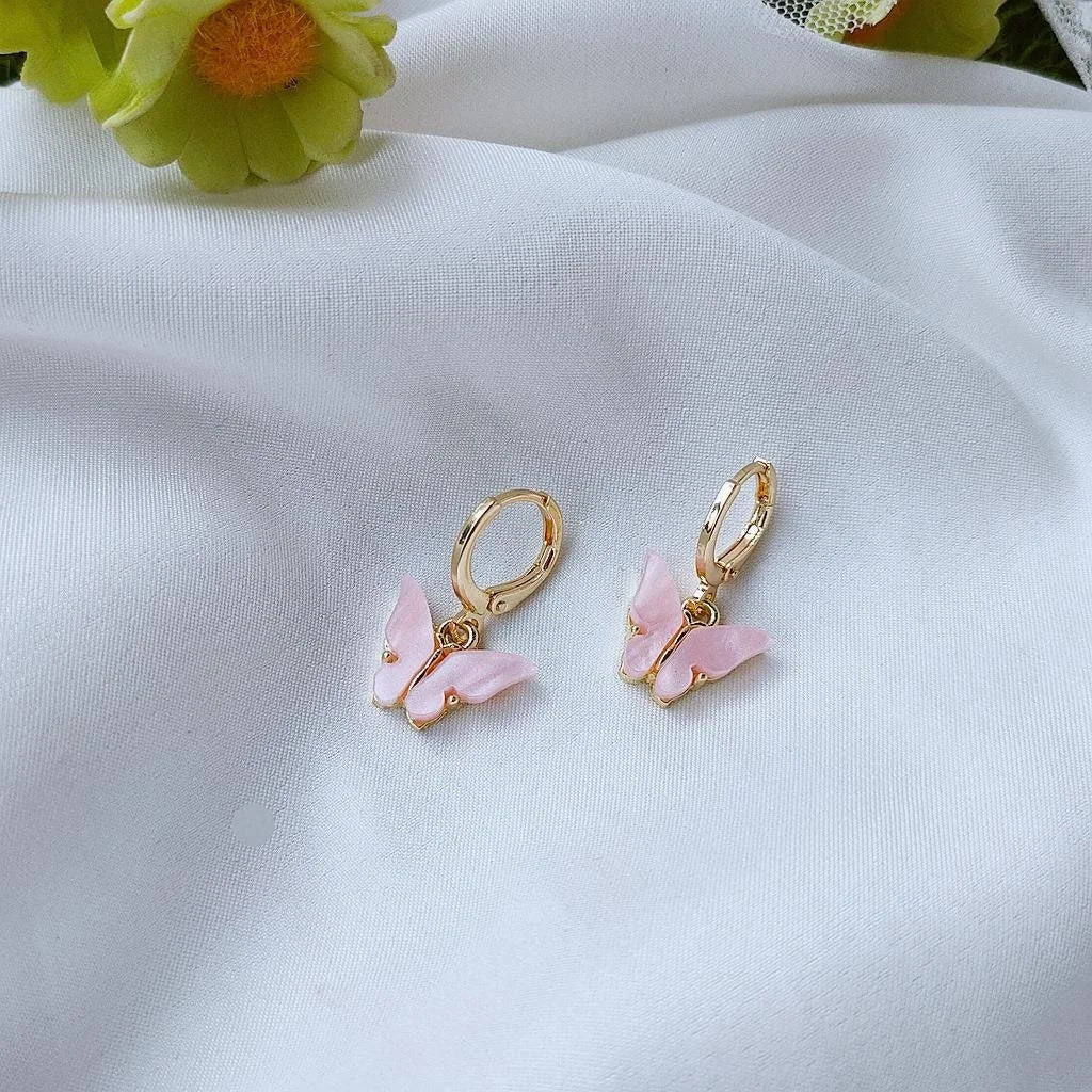 14K Gold Plated Alloy Butterfly Hoop Earrings Korean Sweet Style Fashion Jewelry