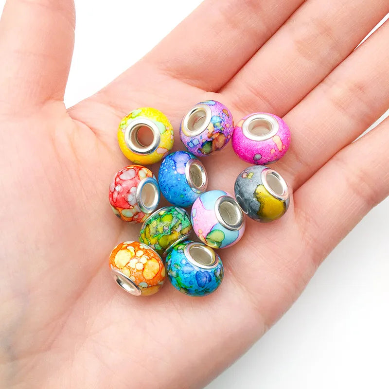 Ink Painted Resin Large Hole Beads for DIY Creative Bracelet Jewelry Making