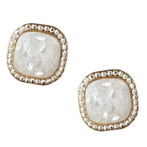 Vintage 14K Gold Plated Copper White Shell Geometric Square Drop Earrings For Women