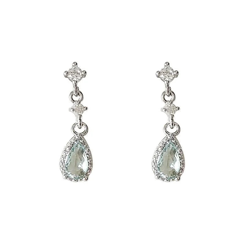 Light Blue Teardrop Zircon Micro Pave Copper Stud Earrings Silver Plated Fashion Jewelry