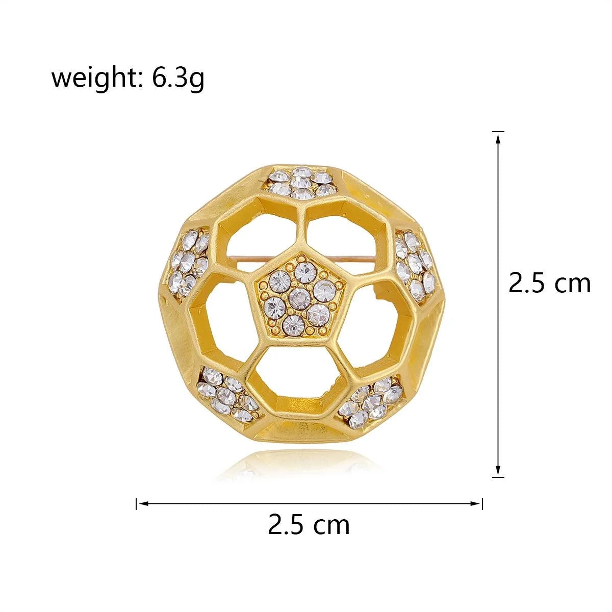 Luxury Gold Alloy Hollow Soccer Ball Rhinestone Brooch, World Cup Fan Lapel Pin Suit Accessory Gift