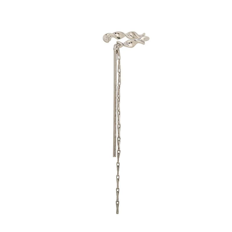 Elegant French Gold Alloy Twisted Ear Cuff Long Chain Tassel Stud & Clip On No Piercing Earrings