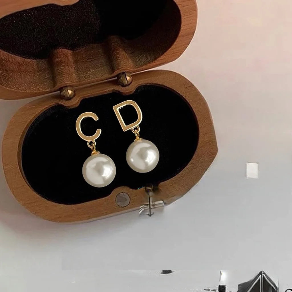 French Luxe Asymmetric Letter Pearl Drop Earrings Copper Hepburn Style Geometric Jewelry