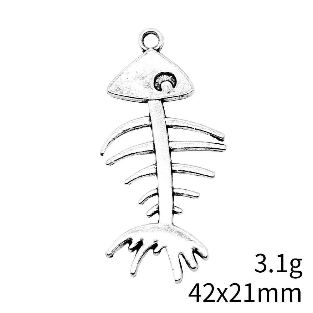 42x21mm 3.1g Antique Silver Tone Zinc Alloy Fish Bone Charm Pendant for DIY Necklace Bracelet