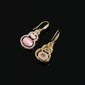 Elegant Pink Cat Eye Stone Gourd Drop Alloy Rhinestone Stud & Clip On No Piercing Vintage Earrings