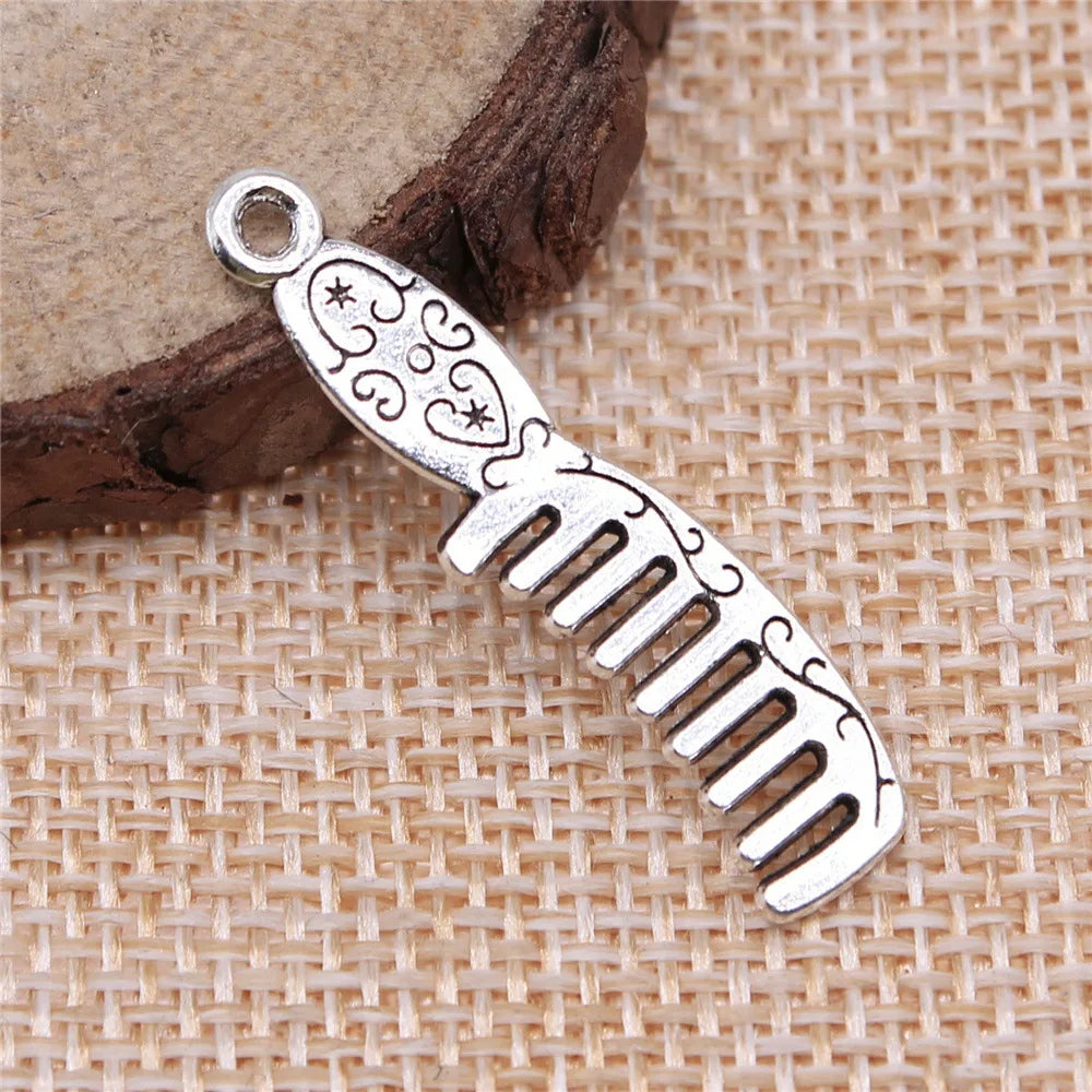 35x9mm 1.1g Antique Silver Zinc Alloy Comb Charm Pendant for DIY Bracelet Necklace Making