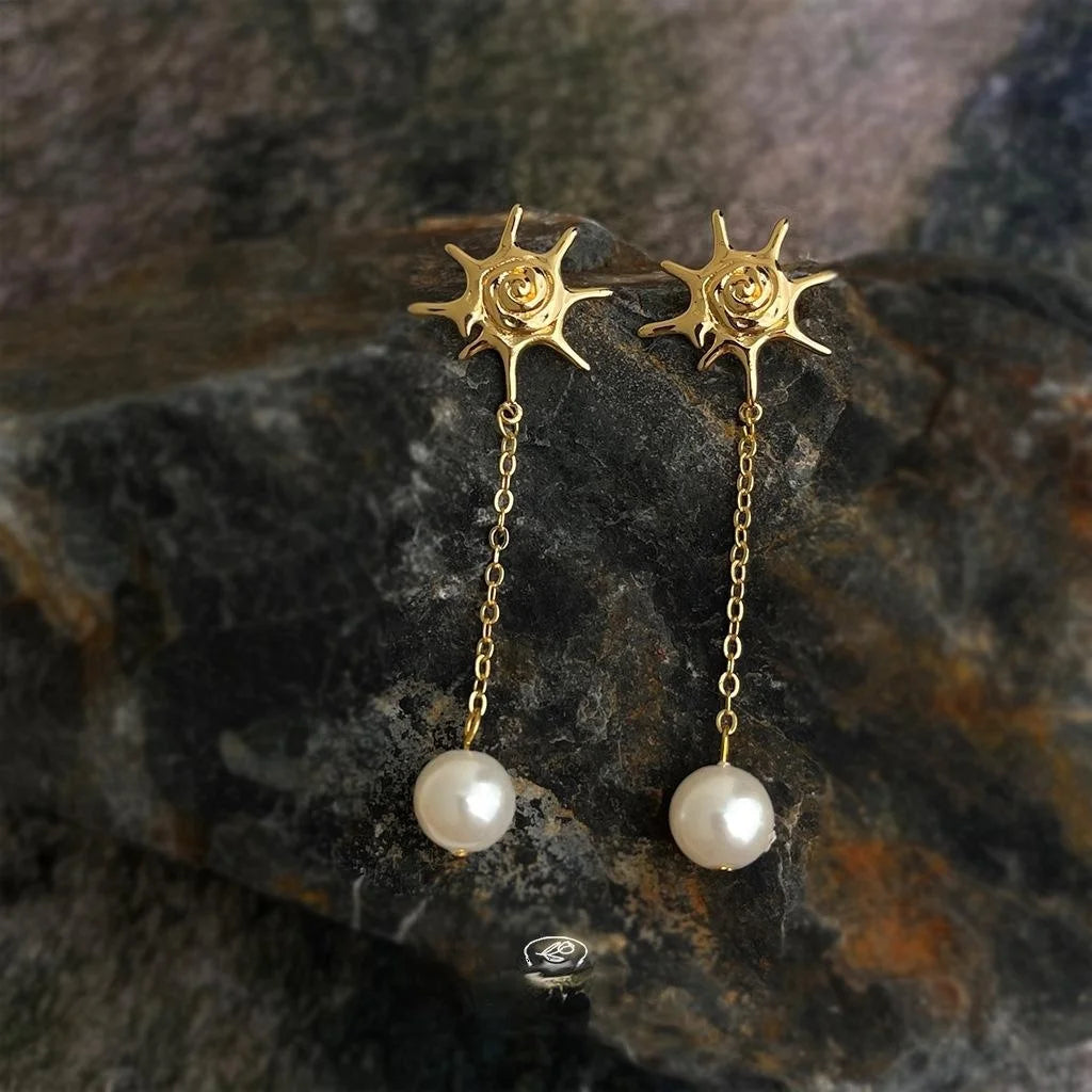 Ocean Style Conch Glass Pearl Drop Earrings Copper Star Geometric Elegant Designer Jewelry