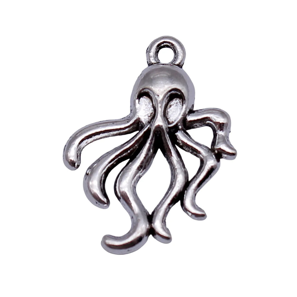 24x18mm 2.1g Antique Silver Zinc Alloy Double Sided Octopus Fish Charm Pendant for DIY Jewelry Making