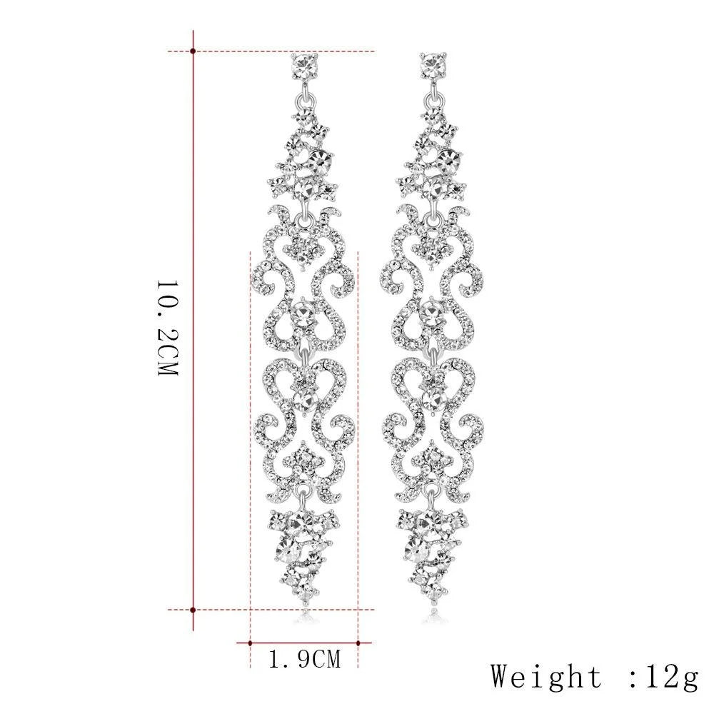 Luxury Rhinestone Alloy Chandelier Earrings, Elegant Long Dangle Bridal Jewelry For Wedding Party Gift