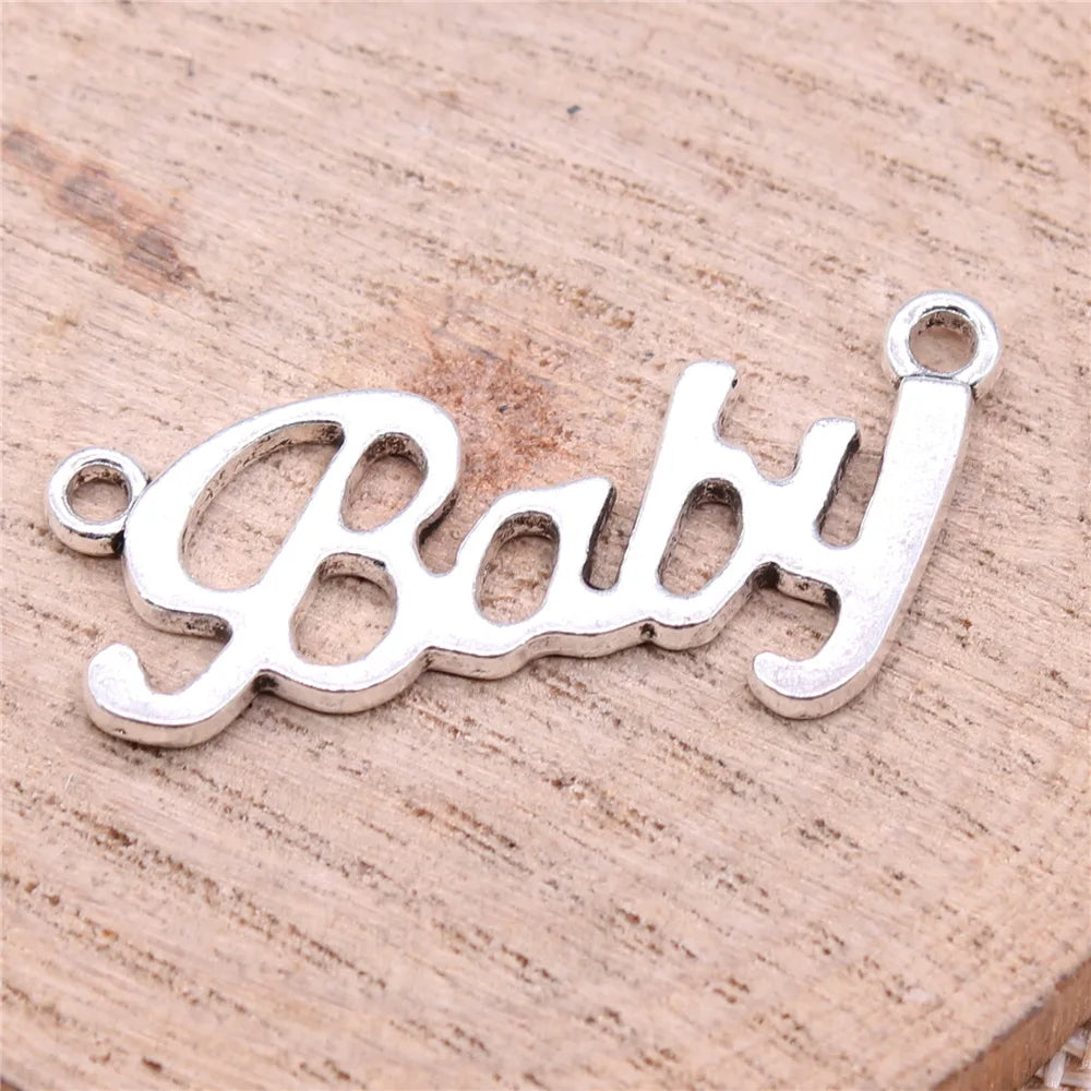 38x17mm 2.5g Antique Silver Zinc Alloy Baby Letter Connector Charm for Bracelet Necklace Making