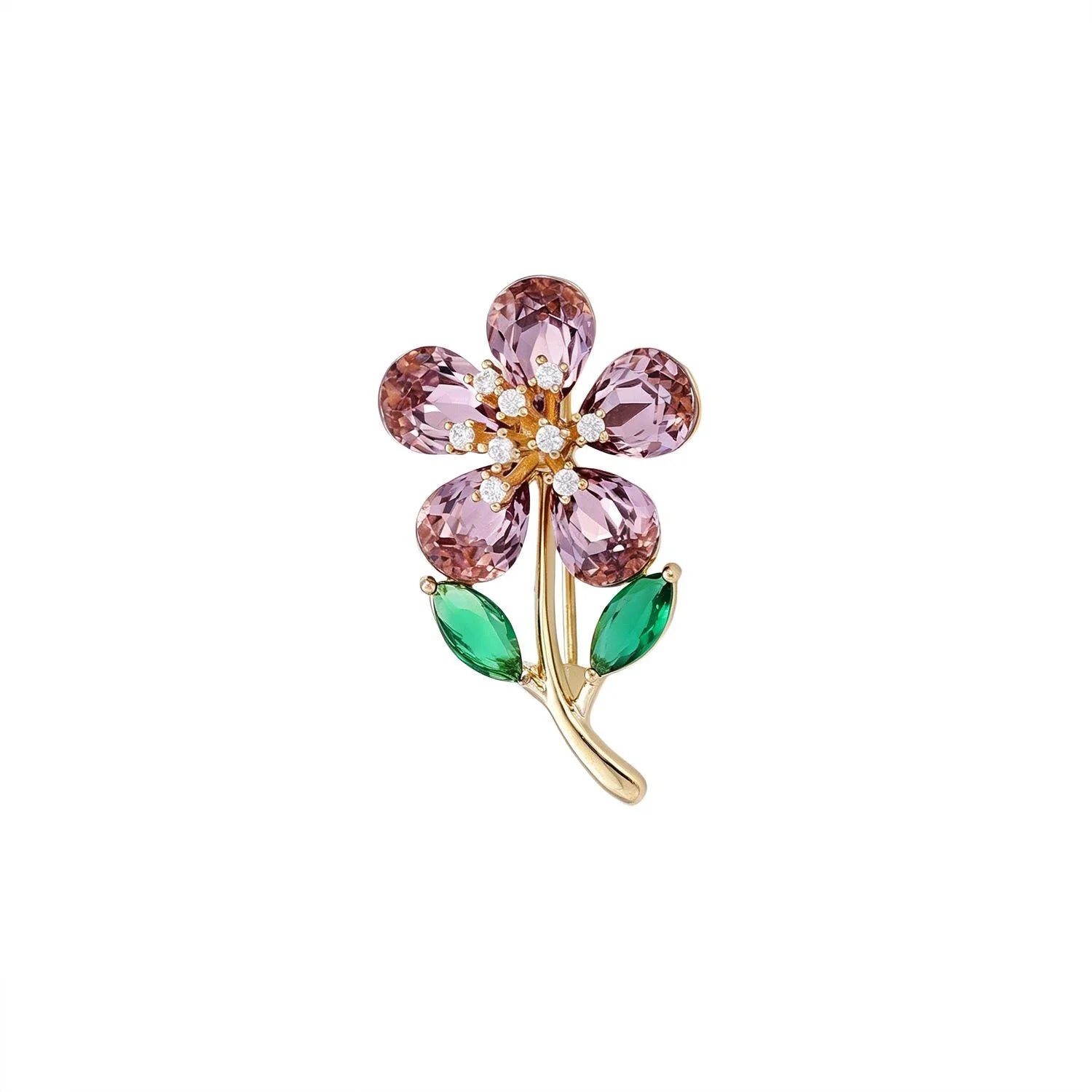Luxury Rhinestone Flower Sunflower Cherry Brooch, Gold Alloy Lapel Pin Corsage Suit Accessory Gift