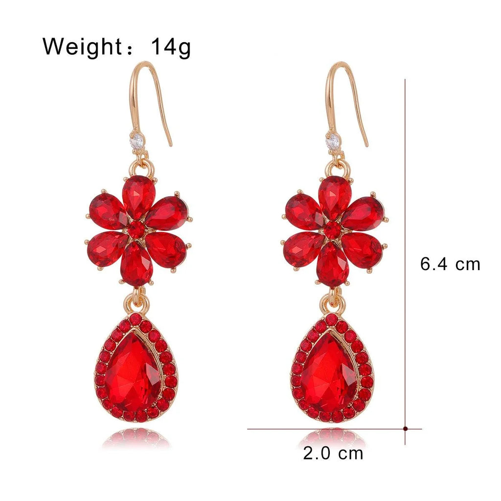 Luxury Rose Gold Alloy Crystal Flower Teardrop Dangle Earrings With Rhinestones For Wedding Party