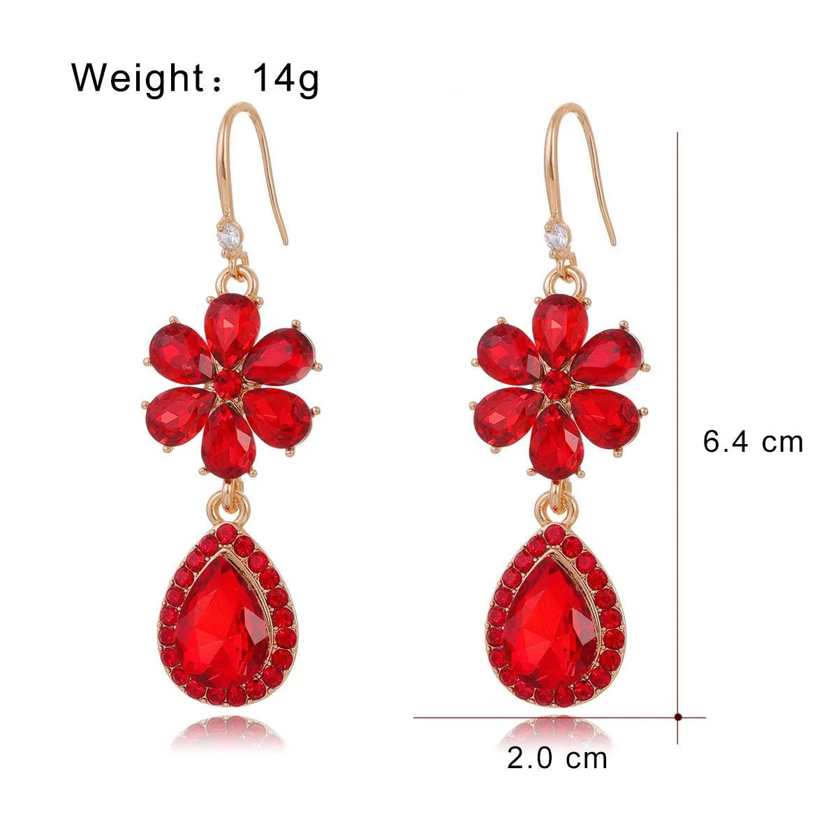 Luxury Rose Gold Alloy Crystal Flower Teardrop Dangle Earrings With Rhinestones For Wedding Party