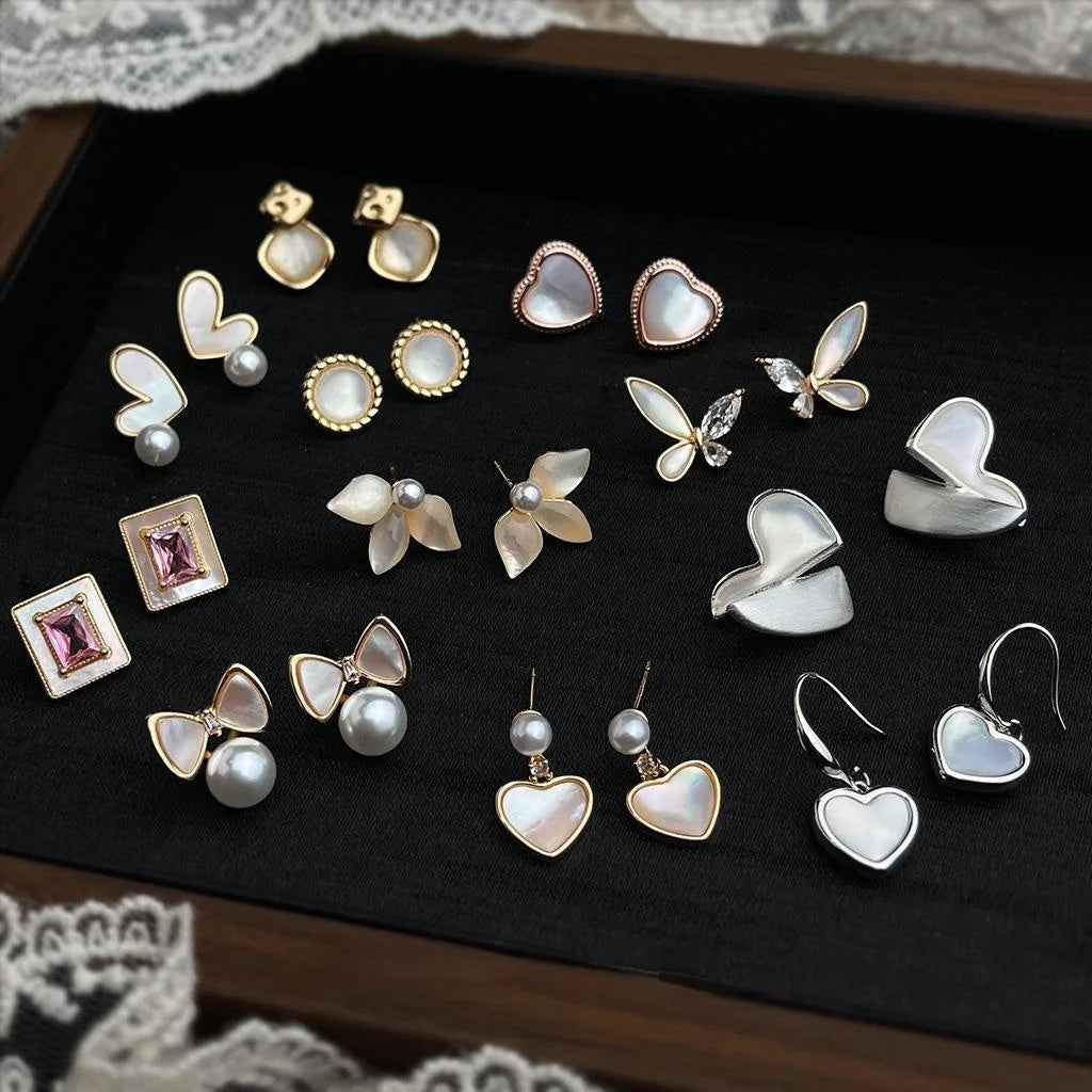 Natural Shell Irregular Heart Bow Geometric Drop Earrings Elegant Minimalist