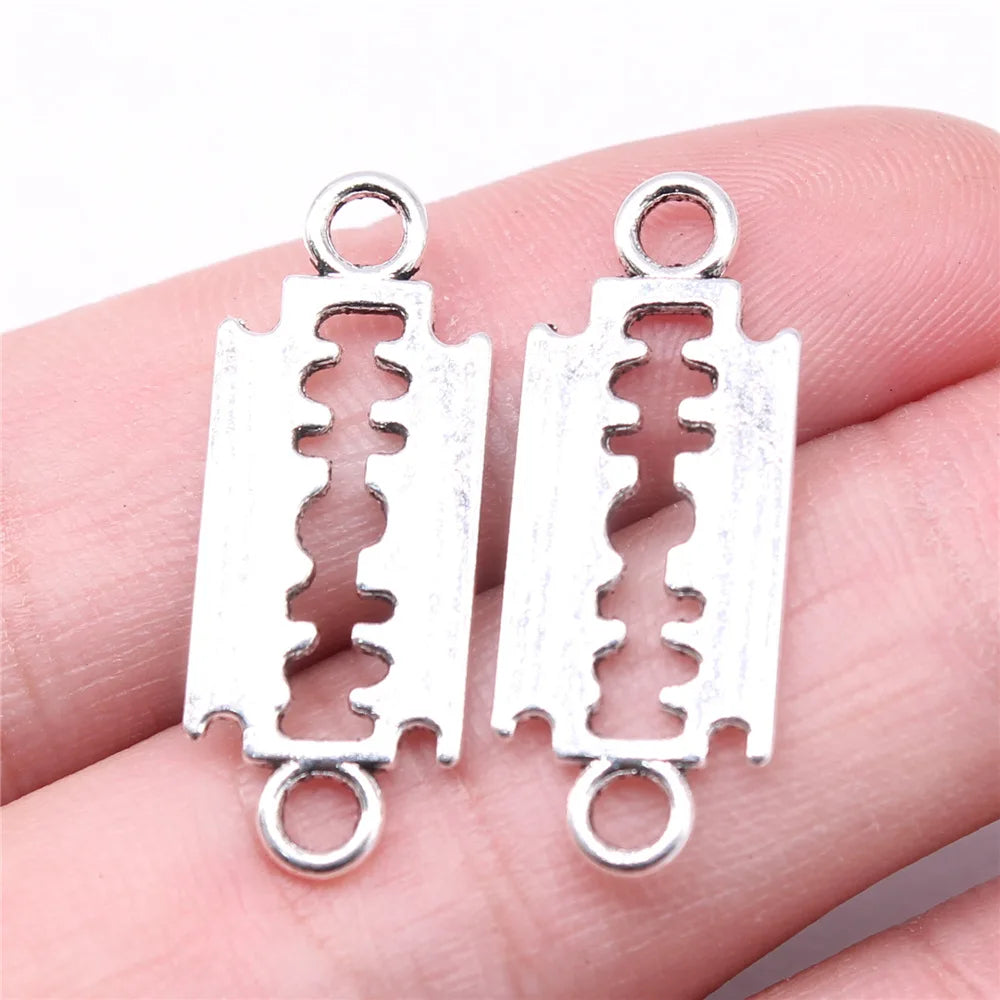29x11mm 1.2g Antique Silver Zinc Alloy Razor Blade Connector Charm for DIY Bracelet Jewelry Making