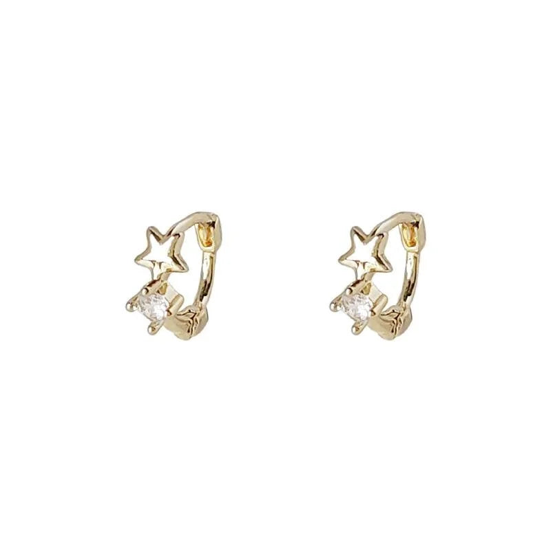 Mini Zircon Star Round Copper Drop Earrings Minimalist Style Daily Commuter Jewelry